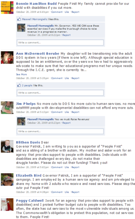 Comments Supporting the People First Campaign on Governor Deval Patrick's Fan PAge